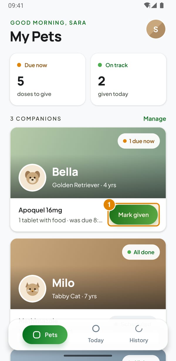 My Pets: Or right from the pet card