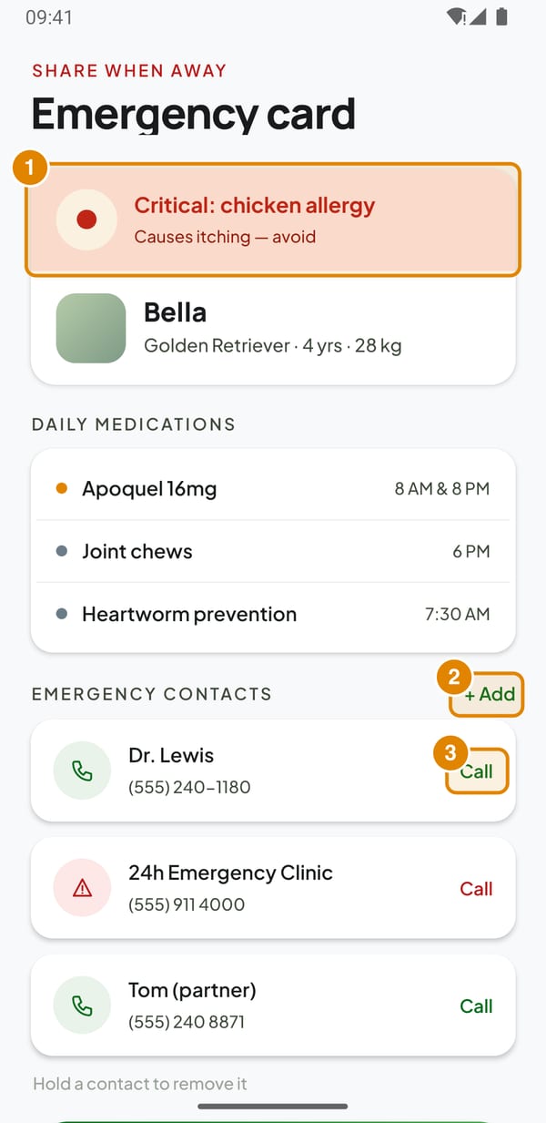 Emergency card: Emergency card