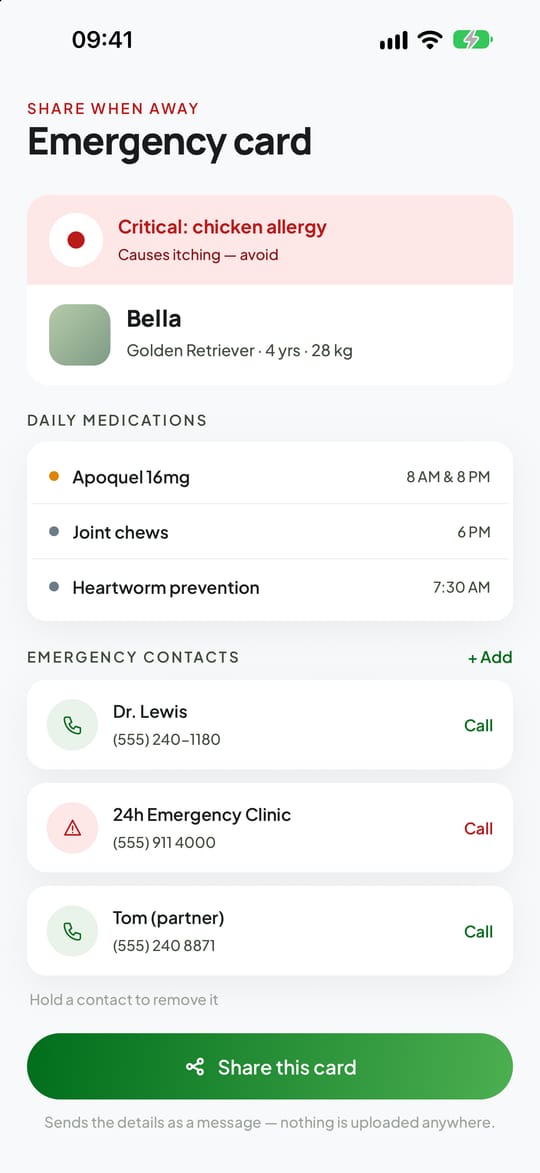 Emergency card always ready